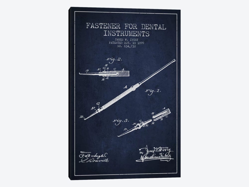 Fastener Dental Instruments Navy Blue Patent Blueprint by Aged Pixel 1-piece Art Print