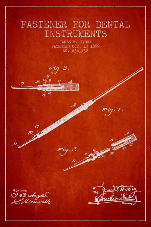 Fastener Dental Instruments Red Patent Blueprint