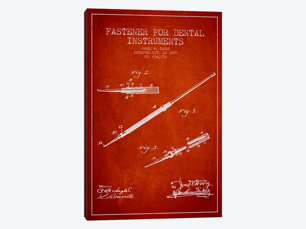 Fastener Dental Instruments Red Patent Blueprint by Aged Pixel 1-piece Canvas Artwork