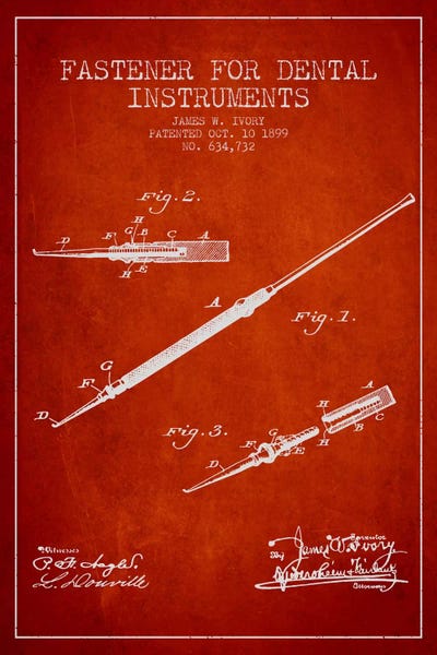 Medical & Dental Blueprints: Fastener Dental Instruments Red Patent Blueprint by Aged Pixel