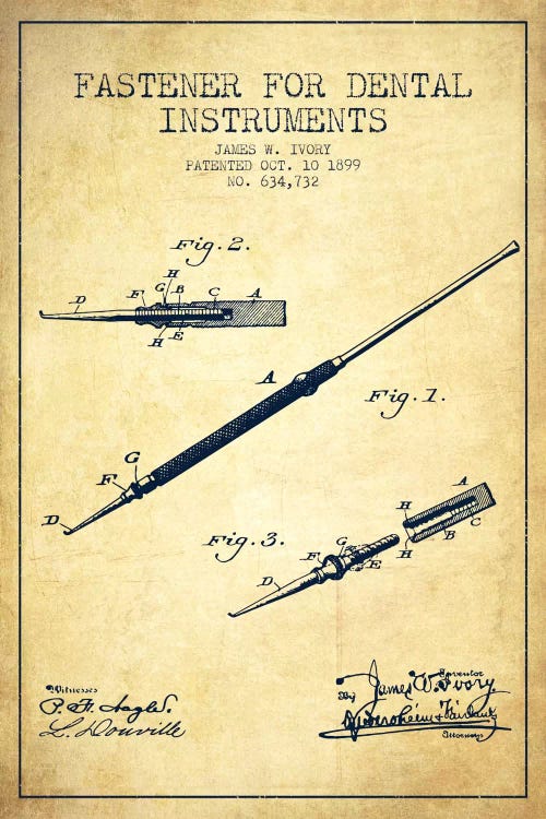 Fastener Dental Instruments Vintage Patent Blueprint