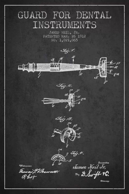 Guard Dental Instruments Charcoal Patent Blueprint by Aged Pixel wall art