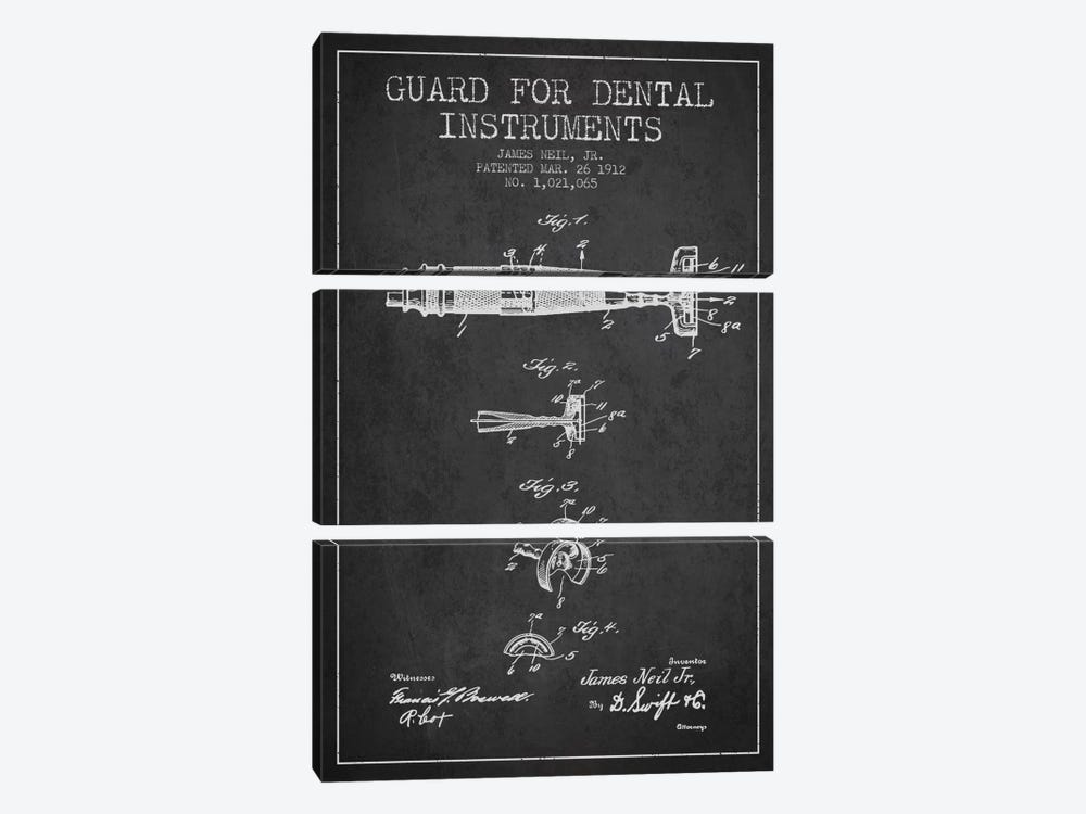 Guard Dental Instruments Charcoal Patent Blueprint by Aged Pixel 3-piece Canvas Wall Art