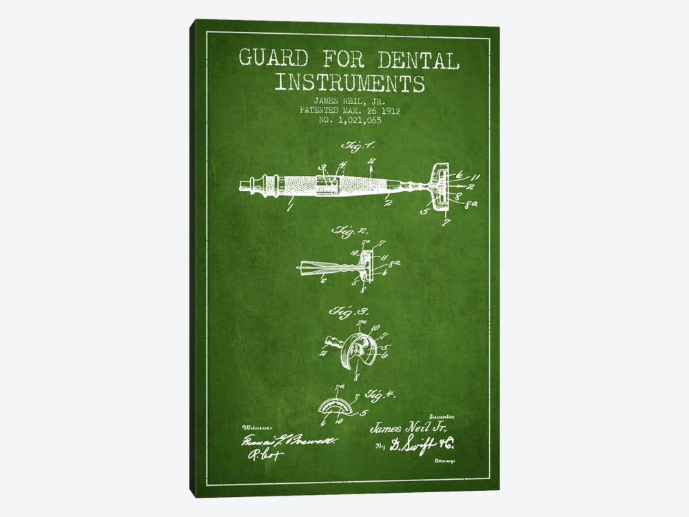 Guard Dental Instruments Green Patent Blueprint by Aged Pixel 1-piece Art Print