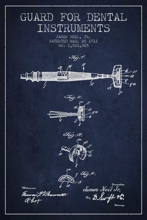 Guard Dental Instruments Navy Blue Patent Blueprint by Aged Pixel wall art