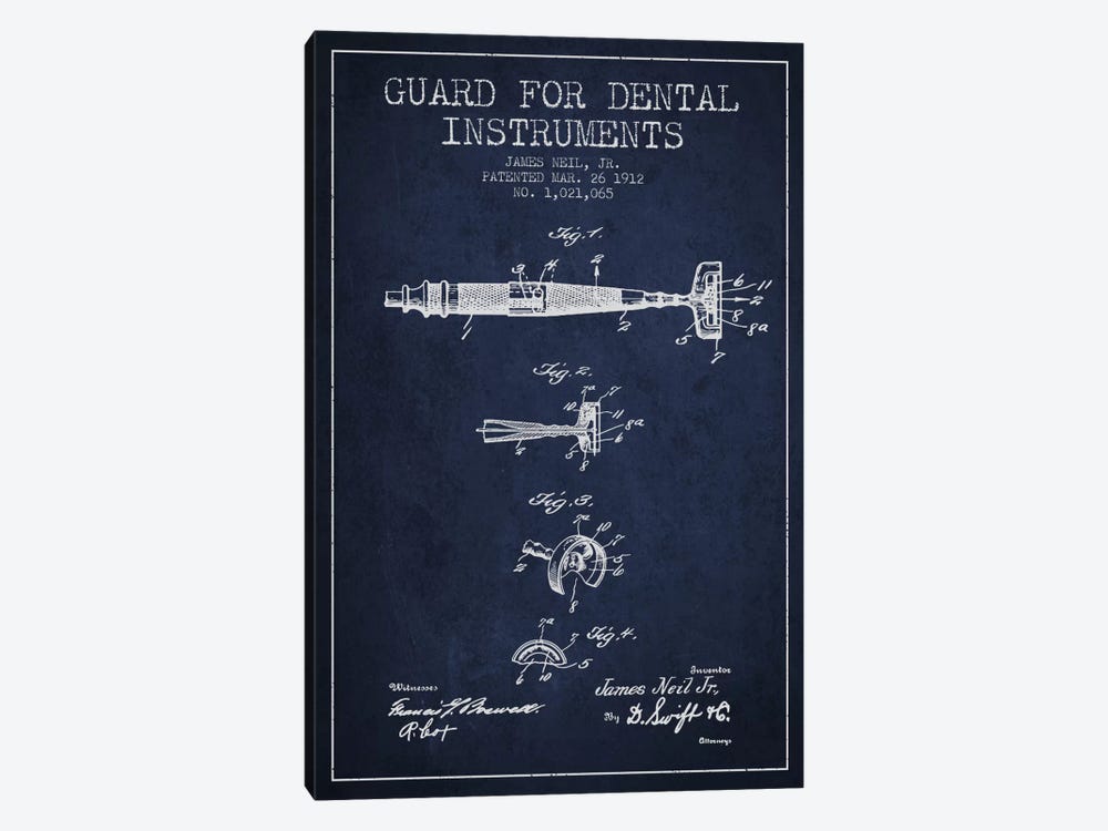 Guard Dental Instruments Navy Blue Patent Blueprint by Aged Pixel 1-piece Canvas Artwork