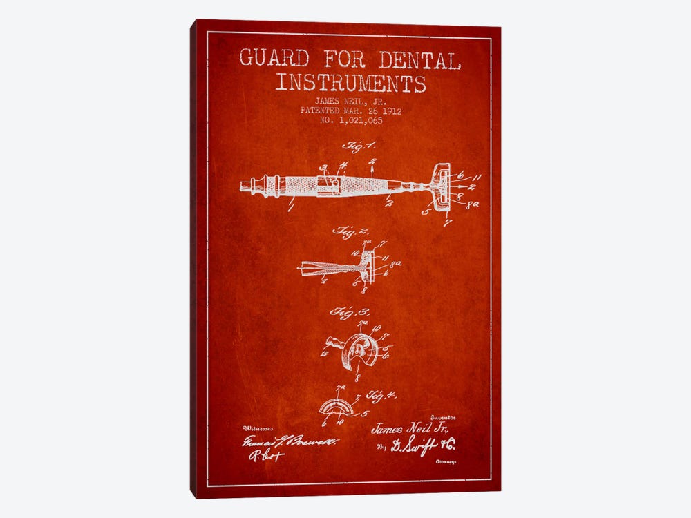 Guard Dental Instruments Red Patent Blueprint by Aged Pixel 1-piece Canvas Print