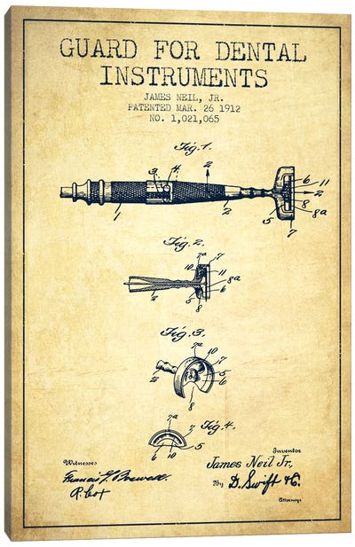 Guard Dental Instruments Vintage Patent Blueprint Canvas Art Print - Aged Pixel: Medical & Dental