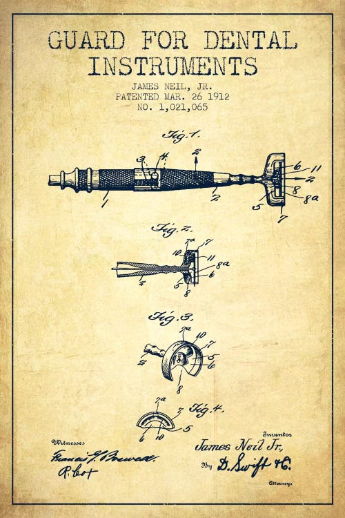 Guard Dental Instruments Vintage Patent Blueprint by Aged Pixel wall art