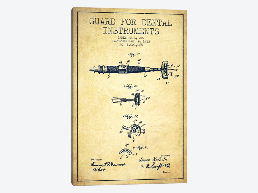 Guard Dental Instruments Vintage Patent Blueprint by Aged Pixel 1-piece Canvas Art