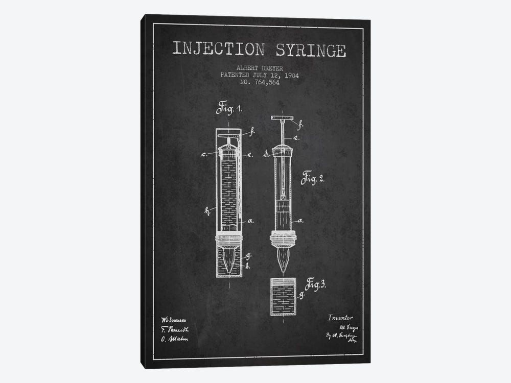 Injection Syringe Charcoal Patent Blueprint by Aged Pixel 1-piece Canvas Print