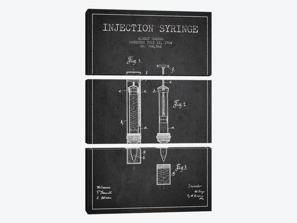 Injection Syringe Charcoal Patent Blueprint by Aged Pixel 3-piece Art Print