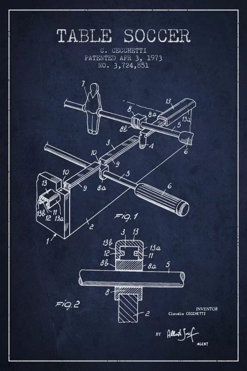 Table Soccer Navy Blue Patent Blueprint by Aged Pixel wall art
