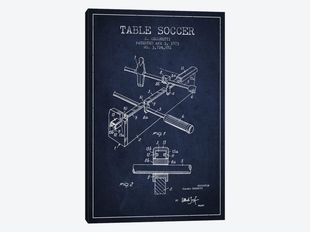 Table Soccer Navy Blue Patent Blueprint by Aged Pixel 1-piece Art Print