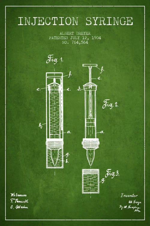 Injection Syringe Green Patent Blueprint