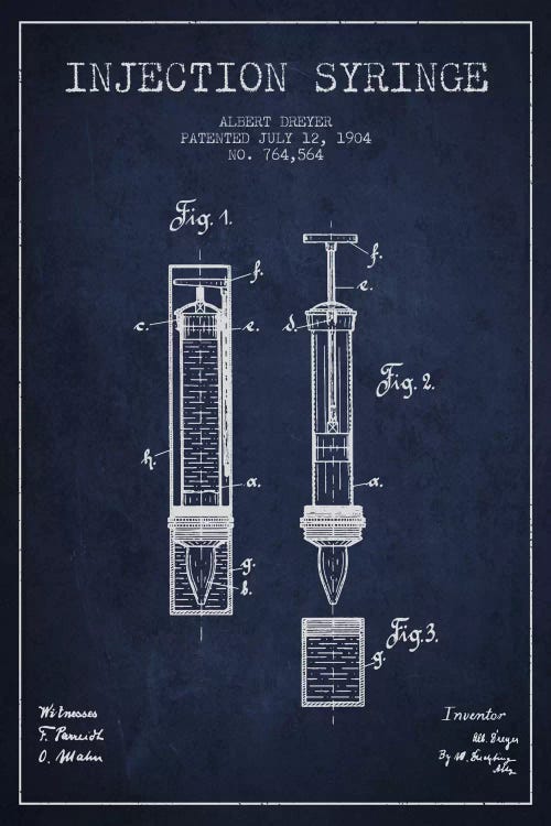 Injection Syringe Navy Blue Patent Blueprint