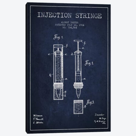 Injection Syringe Navy Blue Patent Blueprint Canvas Print #ADP1841} by Aged Pixel Canvas Artwork