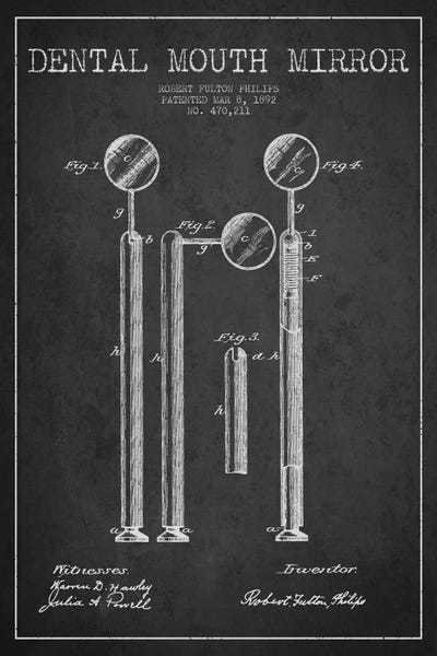 Medical & Dental Blueprints: Mouth Mirror Charcoal Patent Blueprint by Aged Pixel