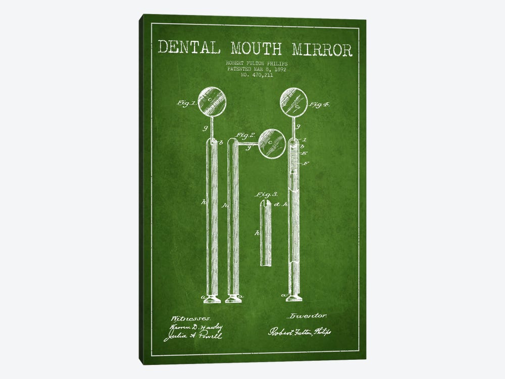 Mouth Mirror Green Patent Blueprint by Aged Pixel 1-piece Canvas Art