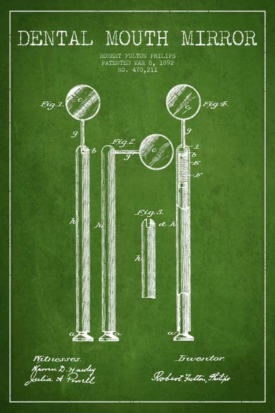 Medical & Dental Blueprints: Mouth Mirror Green Patent Blueprint by Aged Pixel