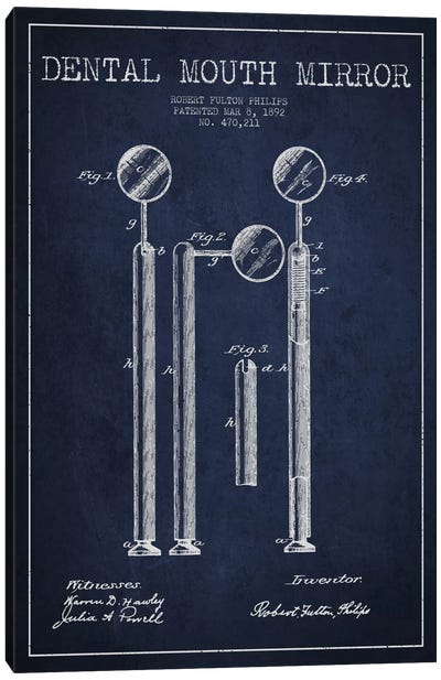 Mouth Mirror Navy Blue Patent Blueprint Canvas Art Print - Medical & Dental Blueprints