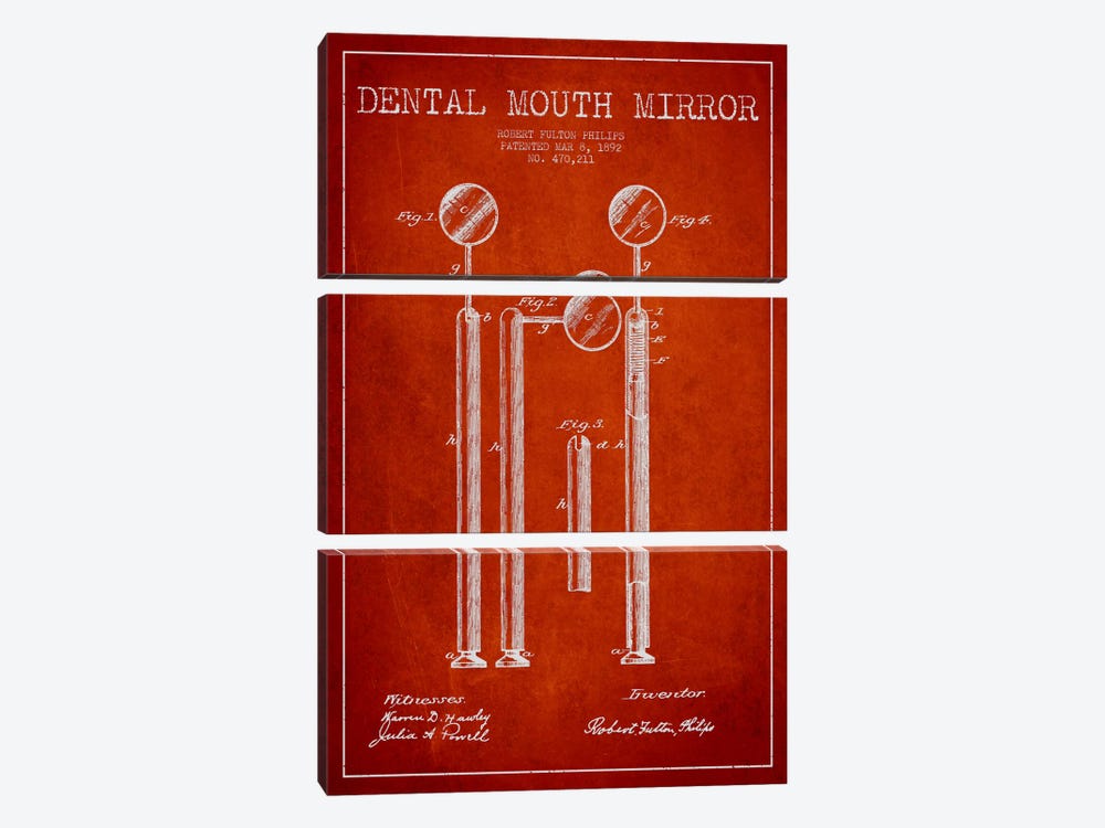Mouth Mirror Red Patent Blueprint by Aged Pixel 3-piece Canvas Wall Art