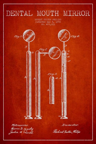 Medical & Dental Blueprints: Mouth Mirror Red Patent Blueprint by Aged Pixel