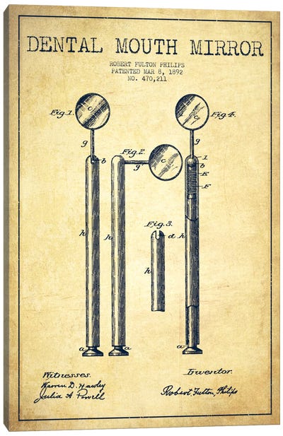 Mouth Mirror Vintage Patent Blueprint Canvas Art Print - Aged Pixel: Medical & Dental