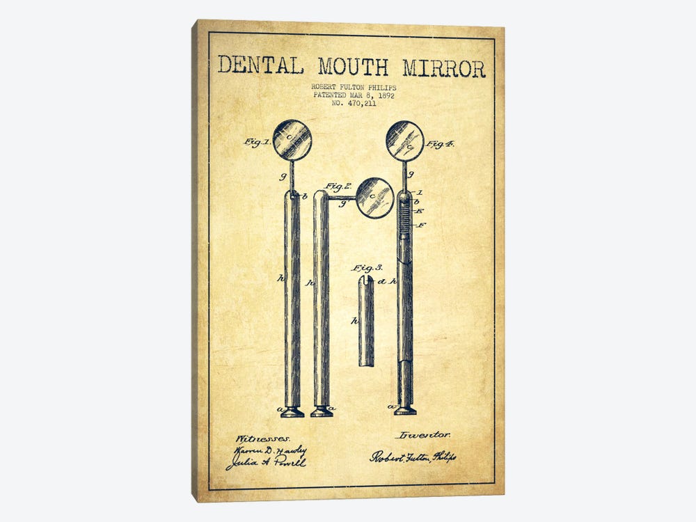 Mouth Mirror Vintage Patent Blueprint by Aged Pixel 1-piece Canvas Art Print