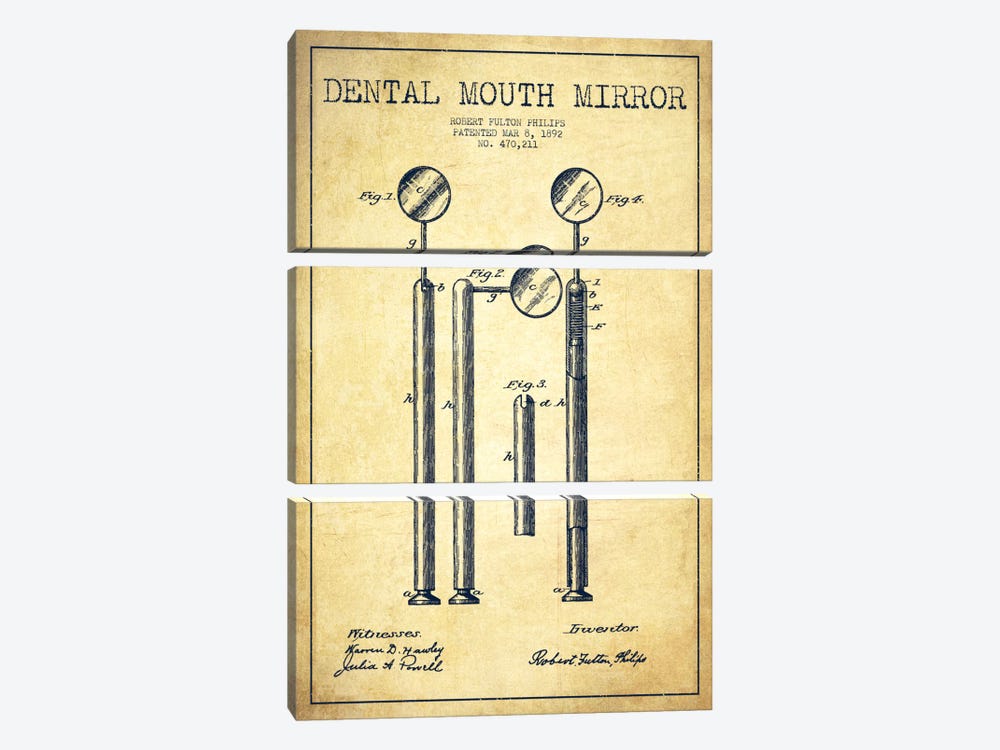 Mouth Mirror Vintage Patent Blueprint by Aged Pixel 3-piece Canvas Art Print