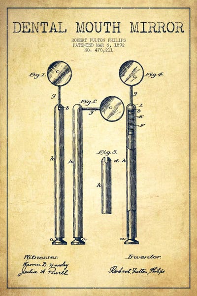 Medical & Dental Blueprints: Mouth Mirror Vintage Patent Blueprint by Aged Pixel
