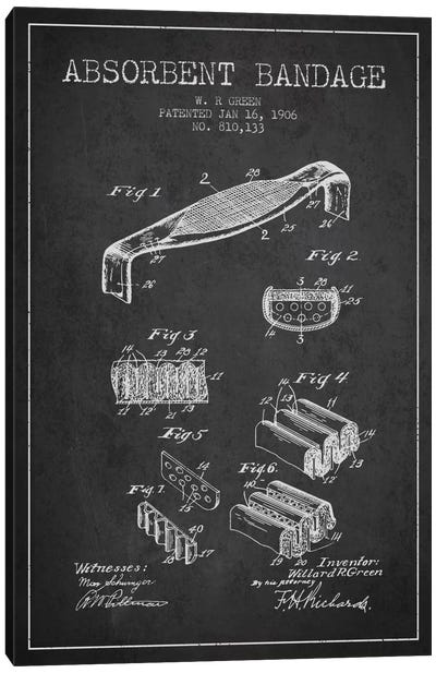 Absorbent Bandage Charcoal Patent Blueprint Canvas Art Print - Medical & Dental Blueprints