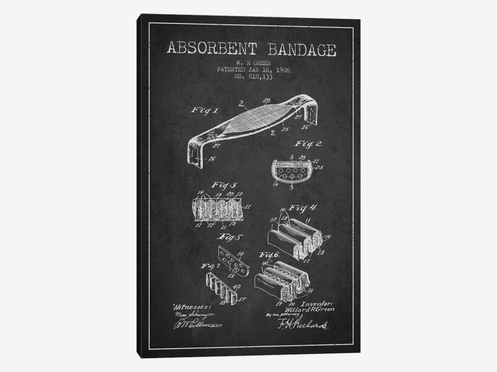 Absorbent Bandage Charcoal Patent Blueprint by Aged Pixel 1-piece Canvas Artwork