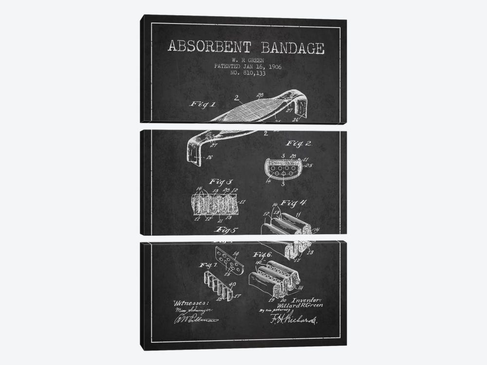 Absorbent Bandage Charcoal Patent Blueprint by Aged Pixel 3-piece Canvas Art