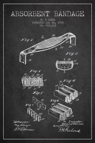 Medical & Dental Blueprints: Absorbent Bandage Charcoal Patent Blueprint by Aged Pixel