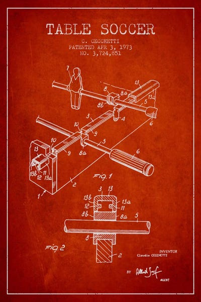 Toy & Game Blueprints: Table Soccer Red Patent Blueprint by Aged Pixel