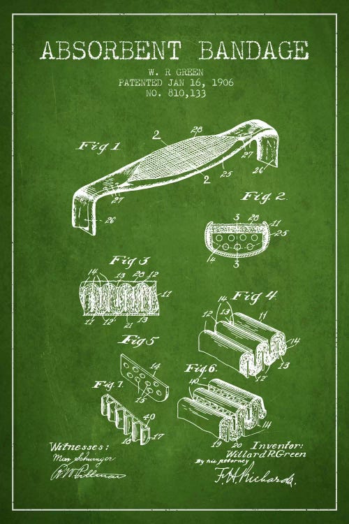 Absorbent Bandage Green Patent Blueprint