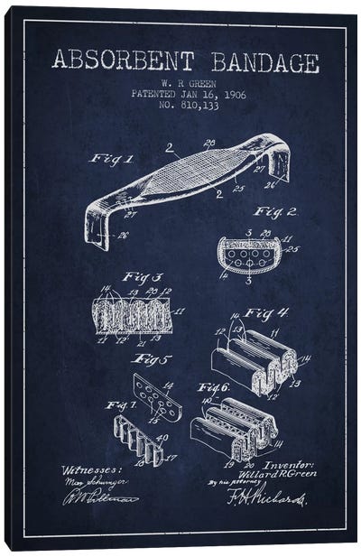 Absorbent Bandage Navy Blue Patent Blueprint Canvas Art Print - Medical & Dental Blueprints