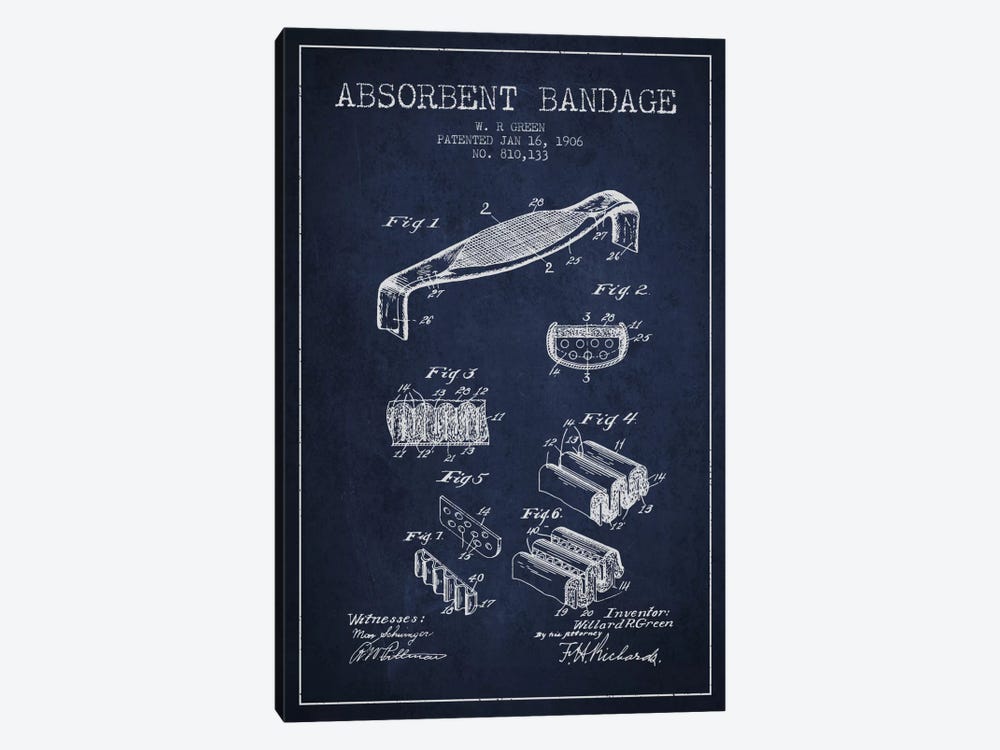 Absorbent Bandage Navy Blue Patent Blueprint by Aged Pixel 1-piece Art Print