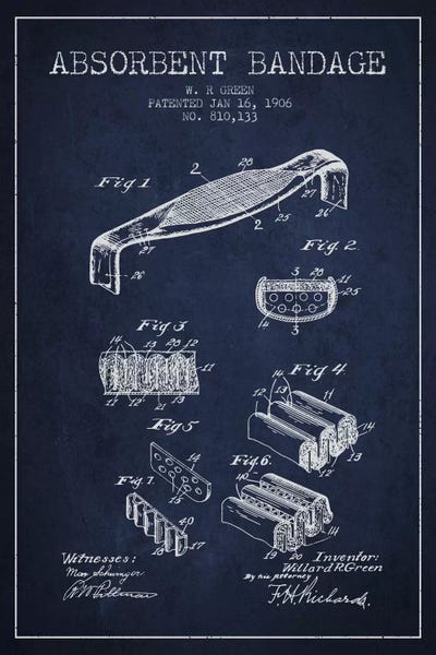 Medical & Dental Blueprints: Absorbent Bandage Navy Blue Patent Blueprint by Aged Pixel