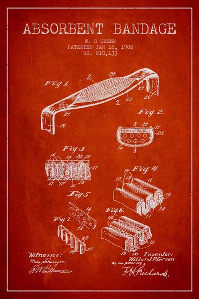 Absorbent Bandage Red Patent Blueprint by Aged Pixel canvas print
