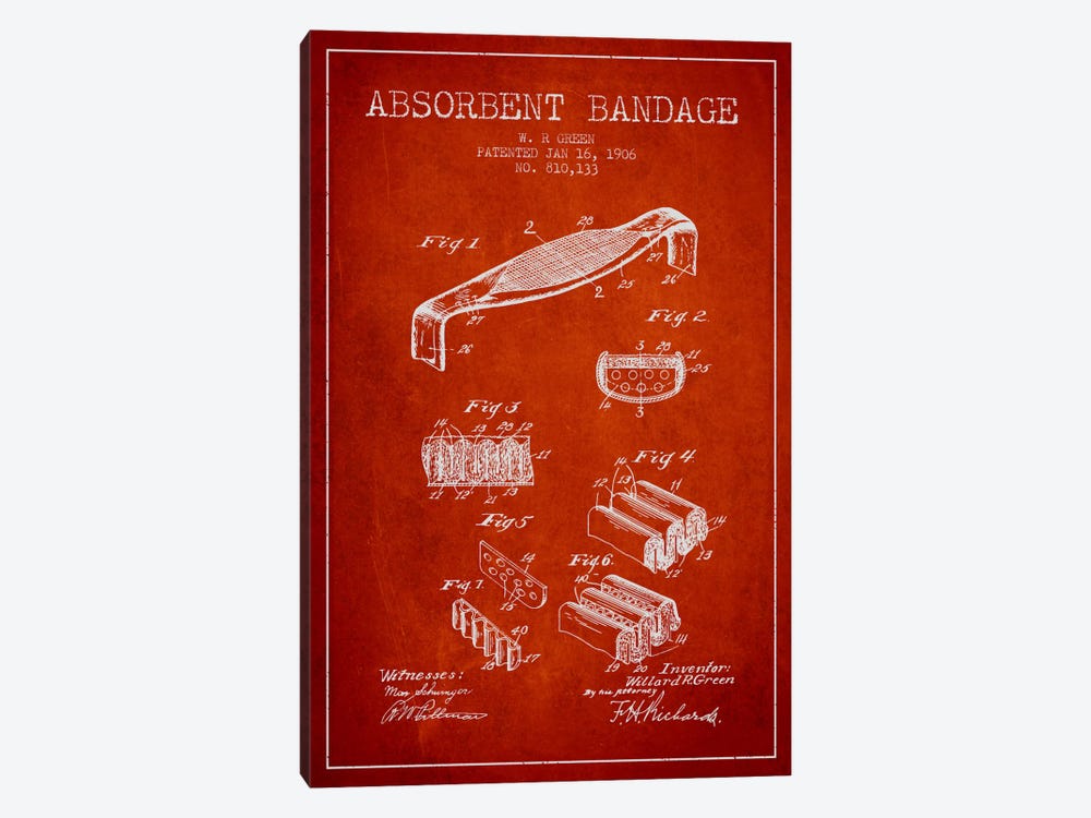 Absorbent Bandage Red Patent Blueprint by Aged Pixel 1-piece Canvas Wall Art
