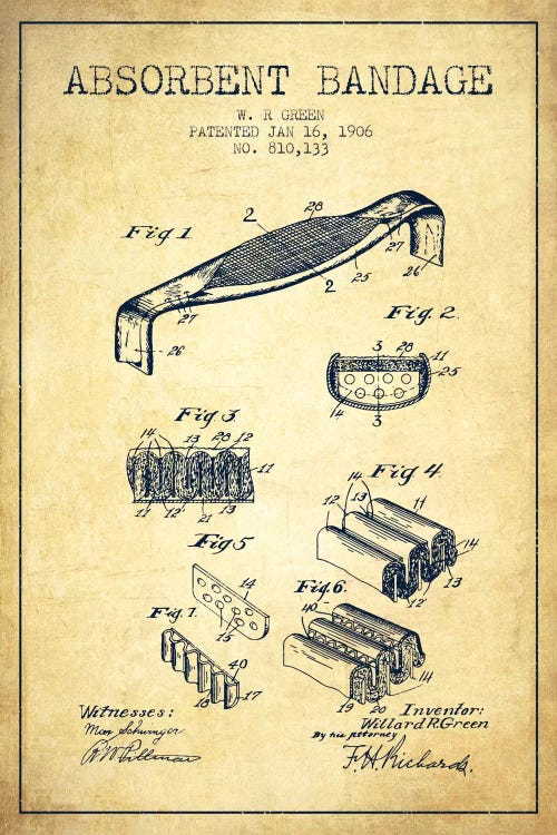 Absorbent Bandage Vintage Patent Blueprint