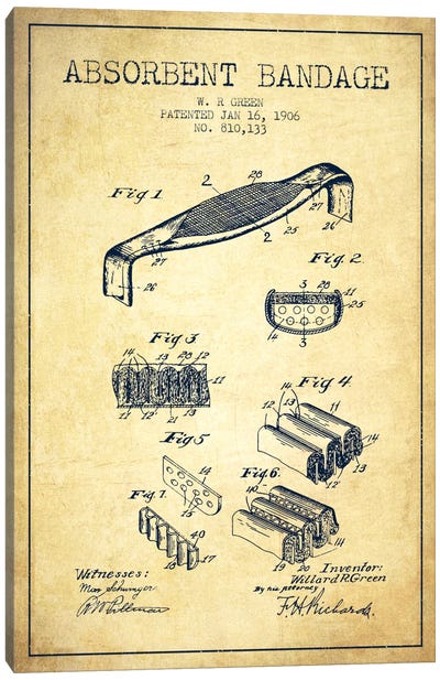 Absorbent Bandage Vintage Patent Blueprint Canvas Art Print - Medical & Dental Blueprints