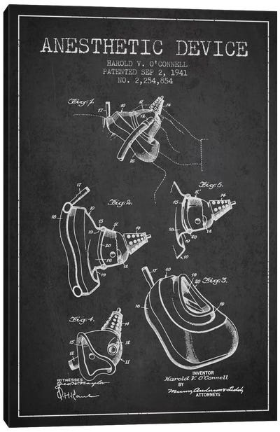 Anesthetic Device Charcoal Patent Blueprint Canvas Art Print - Medical & Dental Blueprints