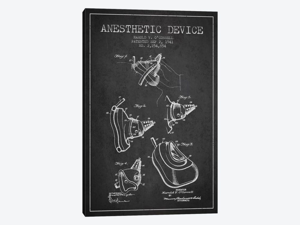 Anesthetic Device Charcoal Patent Blueprint 1-piece Canvas Artwork