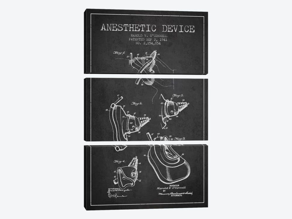 Anesthetic Device Charcoal Patent Blueprint by Aged Pixel 3-piece Canvas Artwork