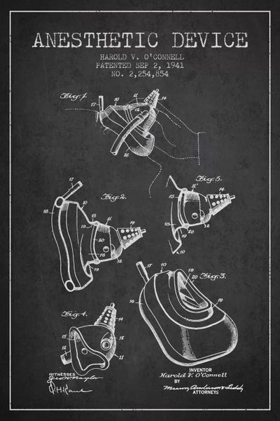 Medical & Dental Blueprints: Anesthetic Device Charcoal Patent Blueprint by Aged Pixel