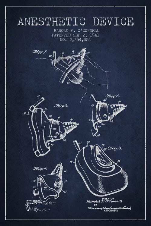 Anesthetic Device Navy Blue Patent Blueprint