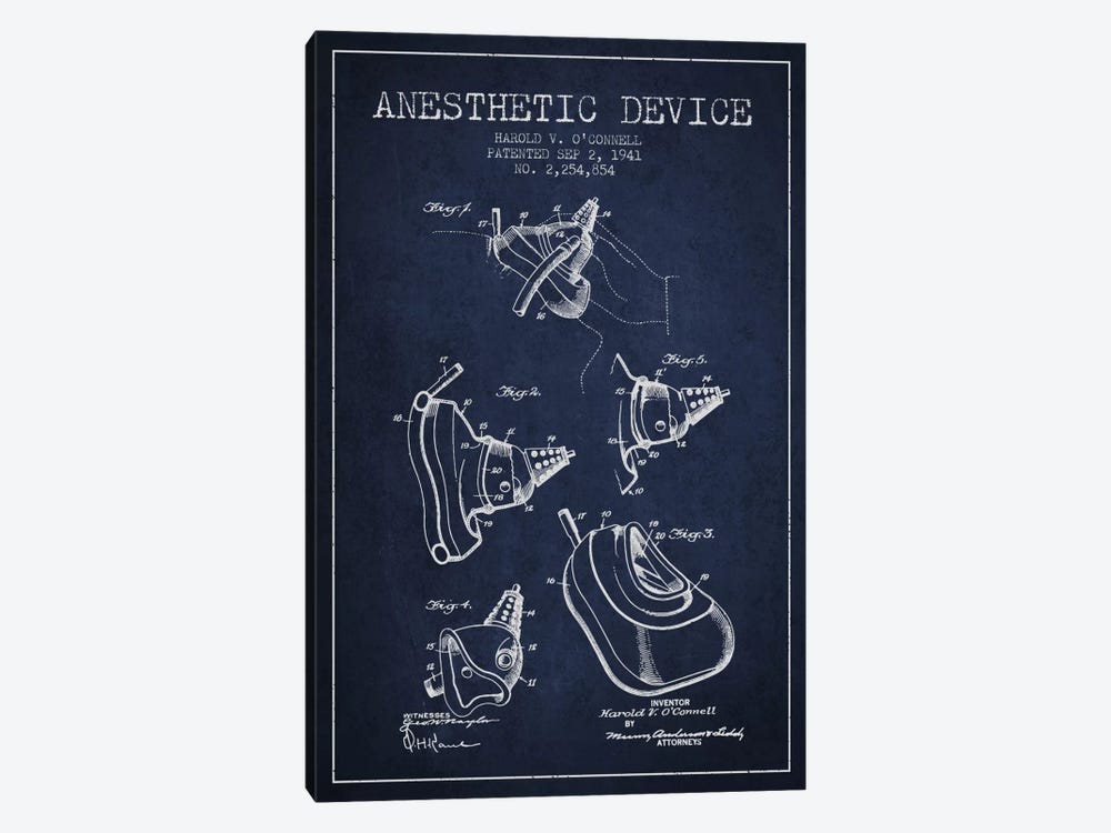Anesthetic Device Navy Blue Patent Blueprint by Aged Pixel 1-piece Canvas Artwork